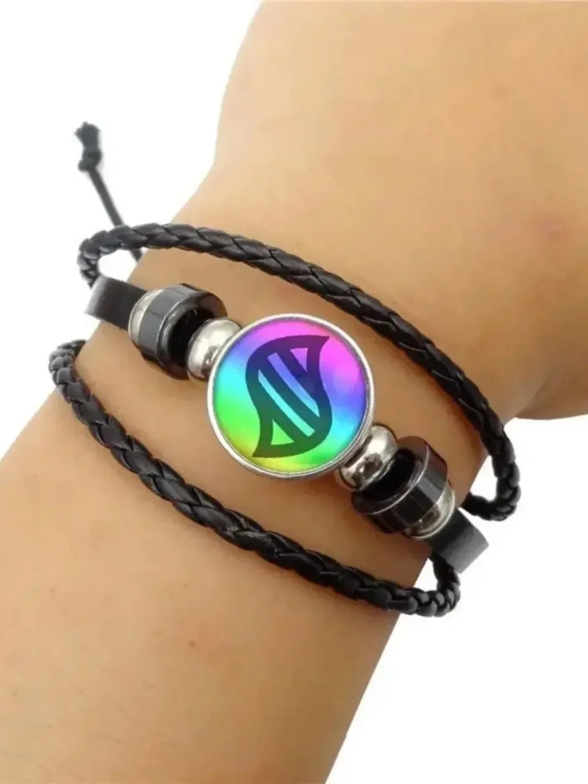 Handwoven Leather Bracelet - Adjustable Glass Cabochon Bangle for Women, Fashionable Boho Jewelry Gift, Trendy Wrist Accessory