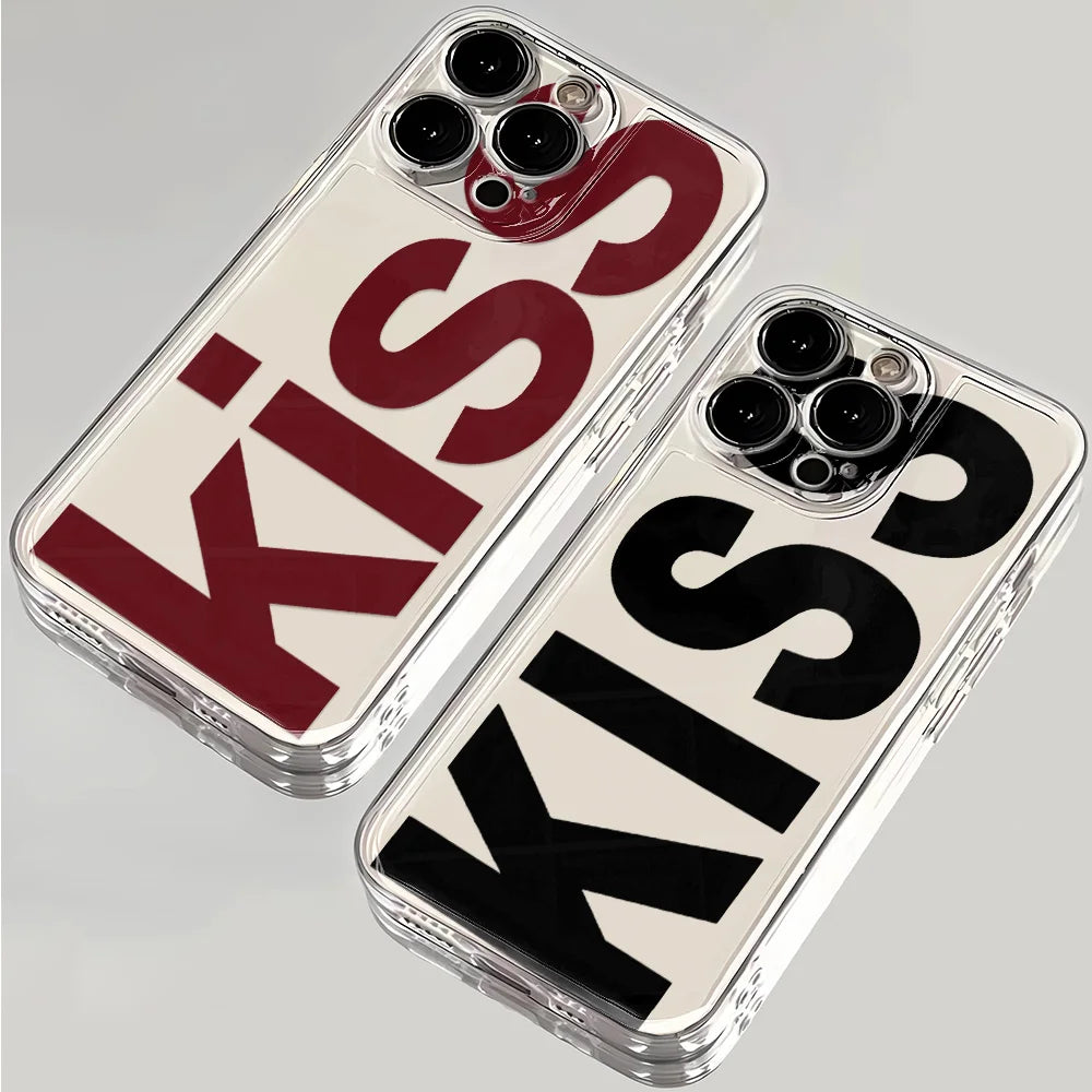 Kiss English Phone Cases For iPhone 17 16 15 14 Plus 13 12 11 Pro Max Plus 17 Air Transparent Silicone Cover Coque