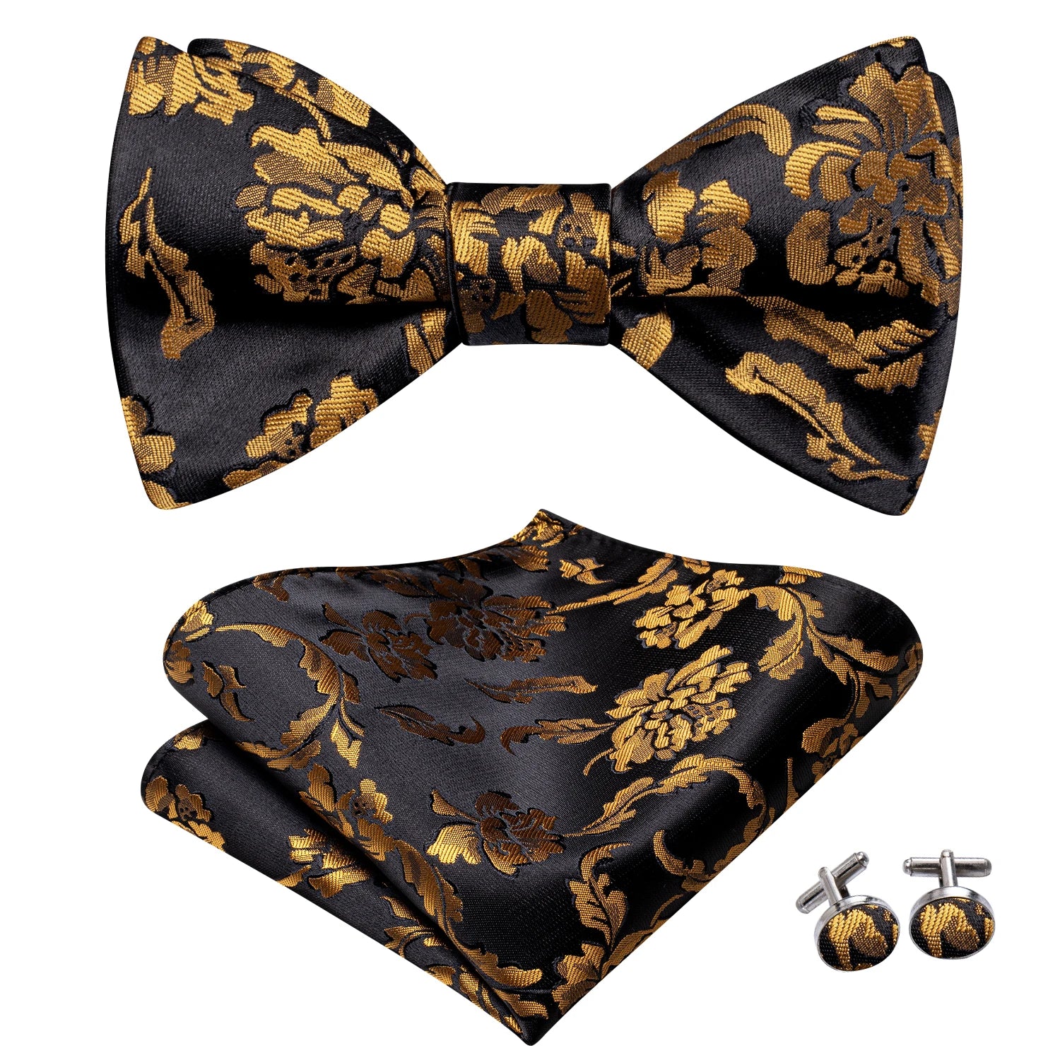 Hi-Tie Silk Mens Self Bow Tie Pocket Square Cufflink Set Butterfly Knot Jacquard Floral Paisley Bowtie for Male Wedding Business