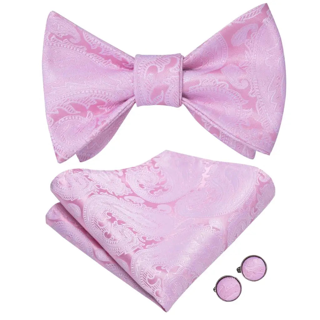 Hi-Tie Adjustable Butterfly Self Bow Tie for mens 100% Silk Floral Paisley Male Classic Wedding Party Golden Red Bow Tie Set