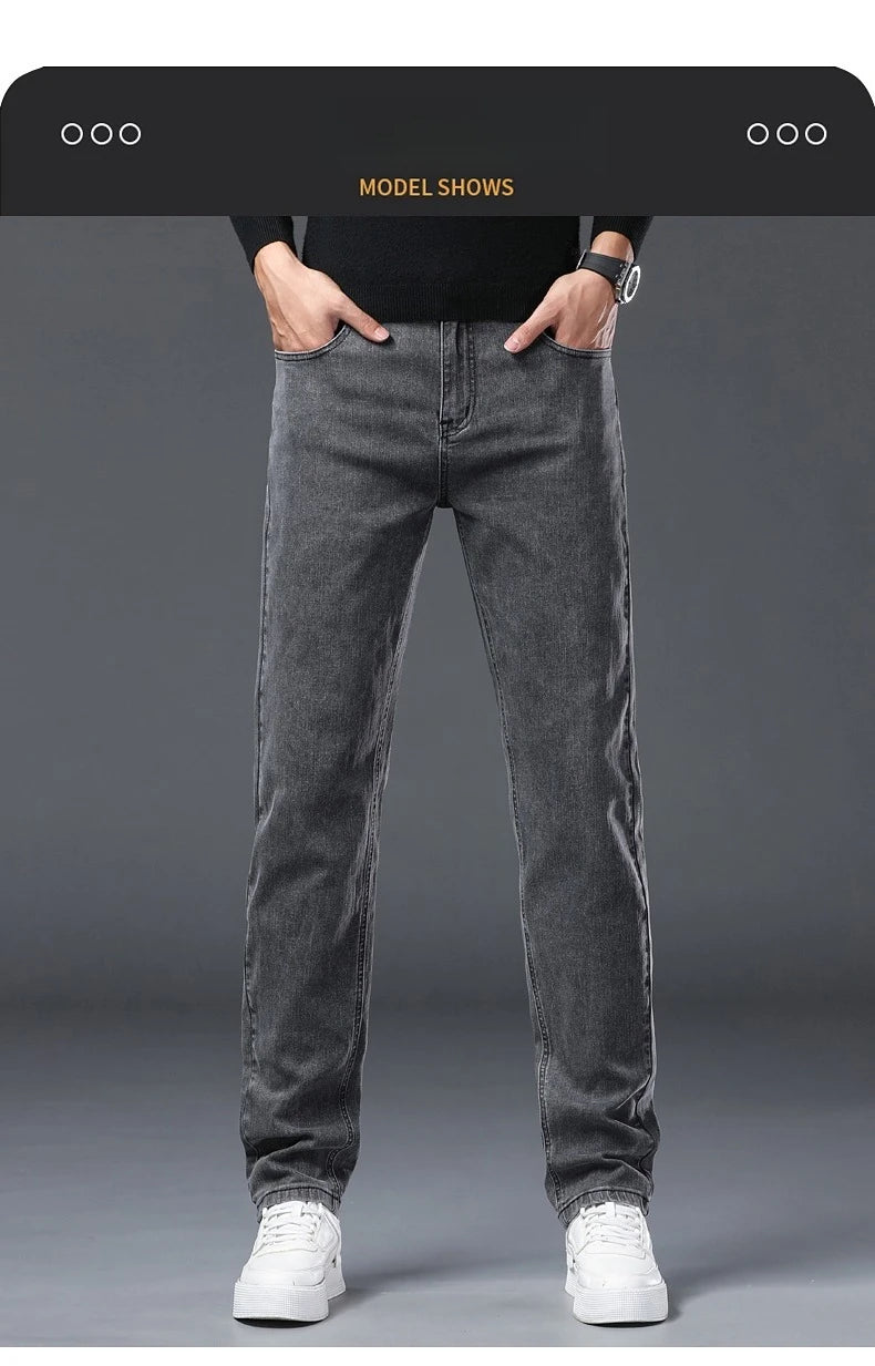 Men's New Stretch Straight Jeans Business Versatile Trendy Youth Casual Regular Long Pants for Spring Autumn Male Denim Trousers