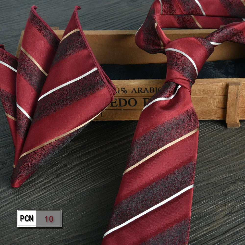 man tie set swine red 8cm Men's Formal tie and pocket square set 2-Piece Business Wedding burgundy ties for men and neckties man