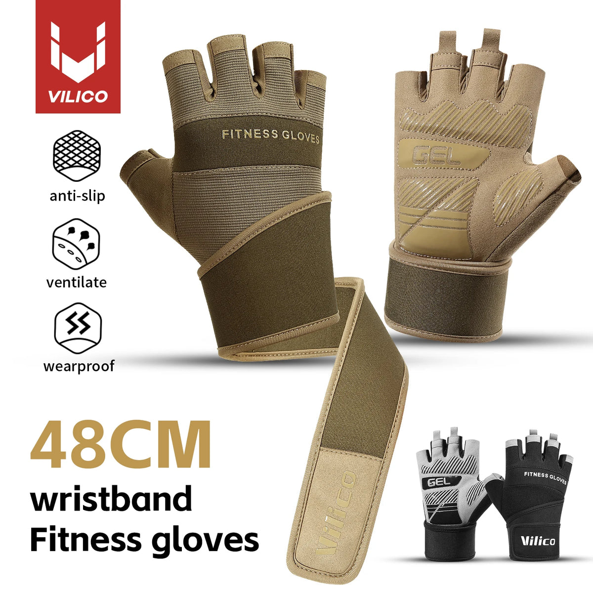 Cycling Gloves Half Finger Gym Weightlifting Dumbbell Training Anti-Slip Fitness Gloves Workout Crossfit Exercise Gloves
