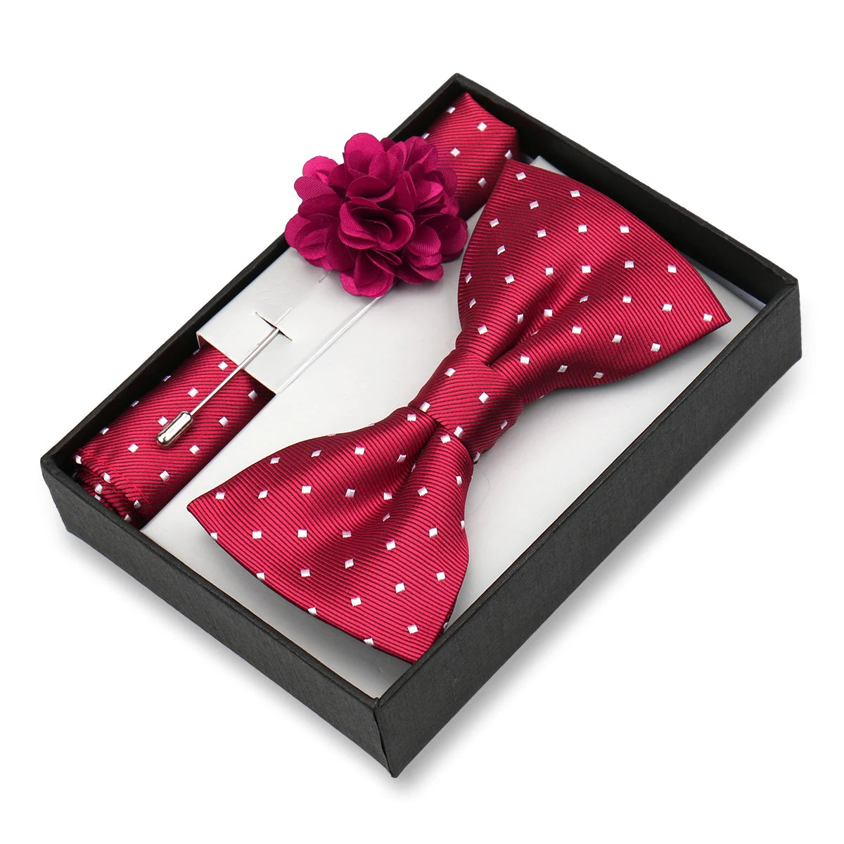 Classic High Quality Bow Tie Set Box Gift For Men Fashion Elegant Bowtie Handchief And Brooch Set Wedding Business Accessories
