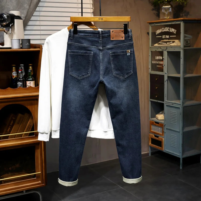 On The New Embroidered Jeans Men's Light Luxury Trend Senior Sense of All Straight Tube Lace-up Adult Gentleman Comfortable