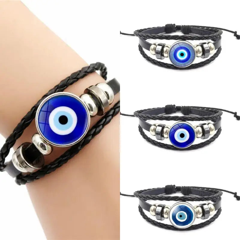 Leather Bracelet Handmade Woven Multilayer Boho Vintage Unisex Adjustable Fashion Jewelry Gift for Him Her