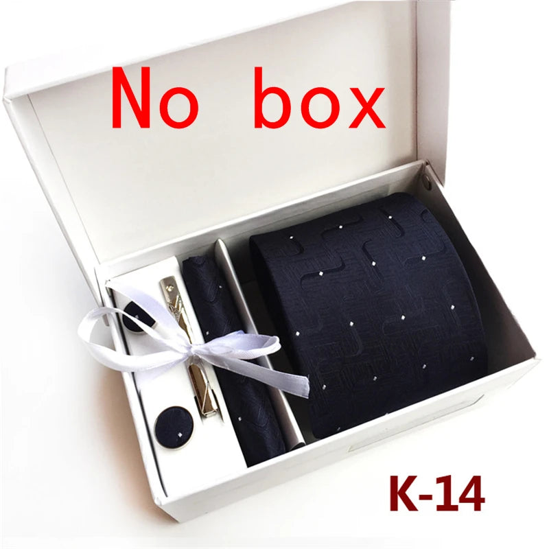 tie set for men gift box for men gravata luxury designer brand 8 cm Jacquard Necktie Pocket Square Clip cufflinks