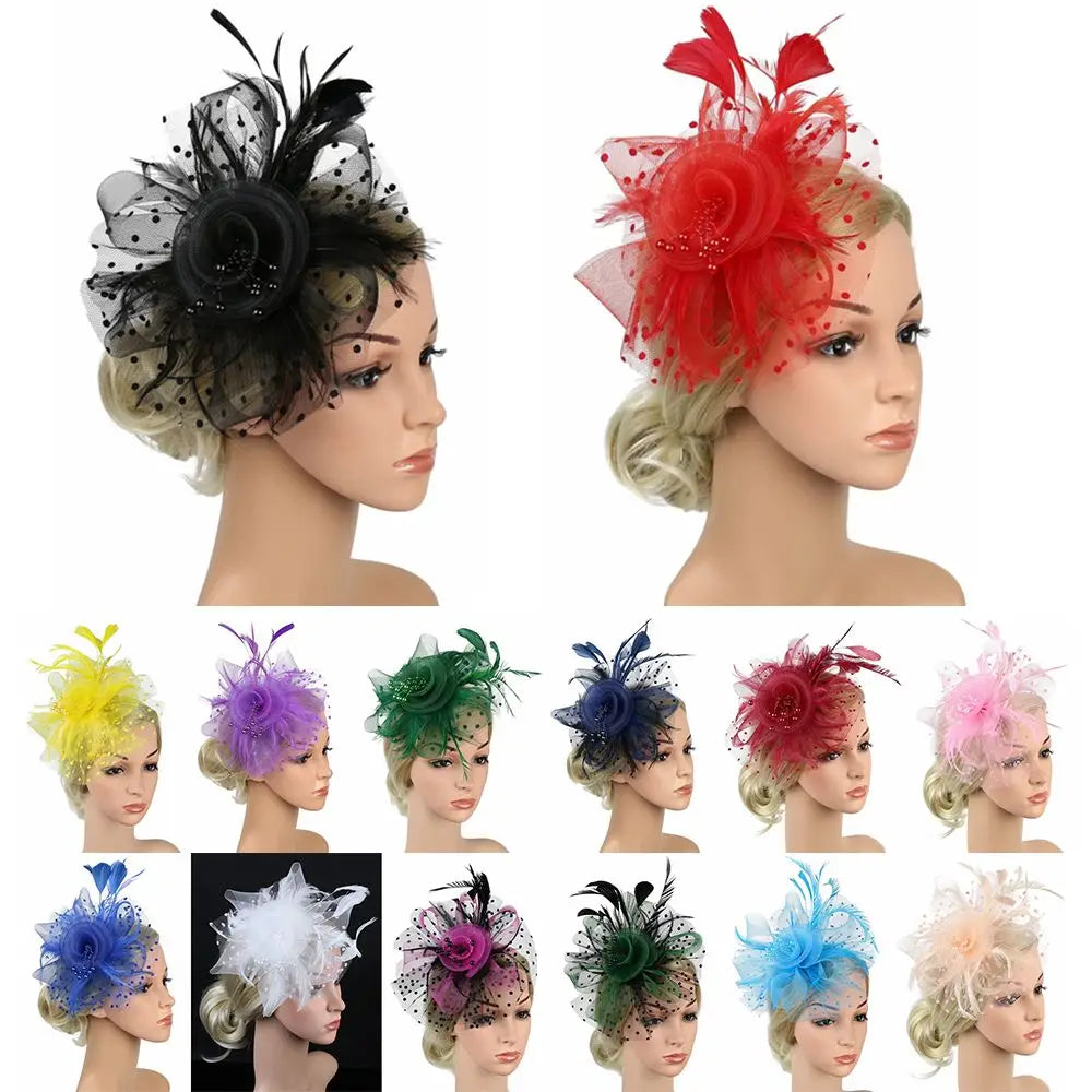 Hair Accessories Mesh Flower Hair Fascinators Wedding Feathers Hair Clip Fascinator Hat Tea Party Headband Alice Headband Clip