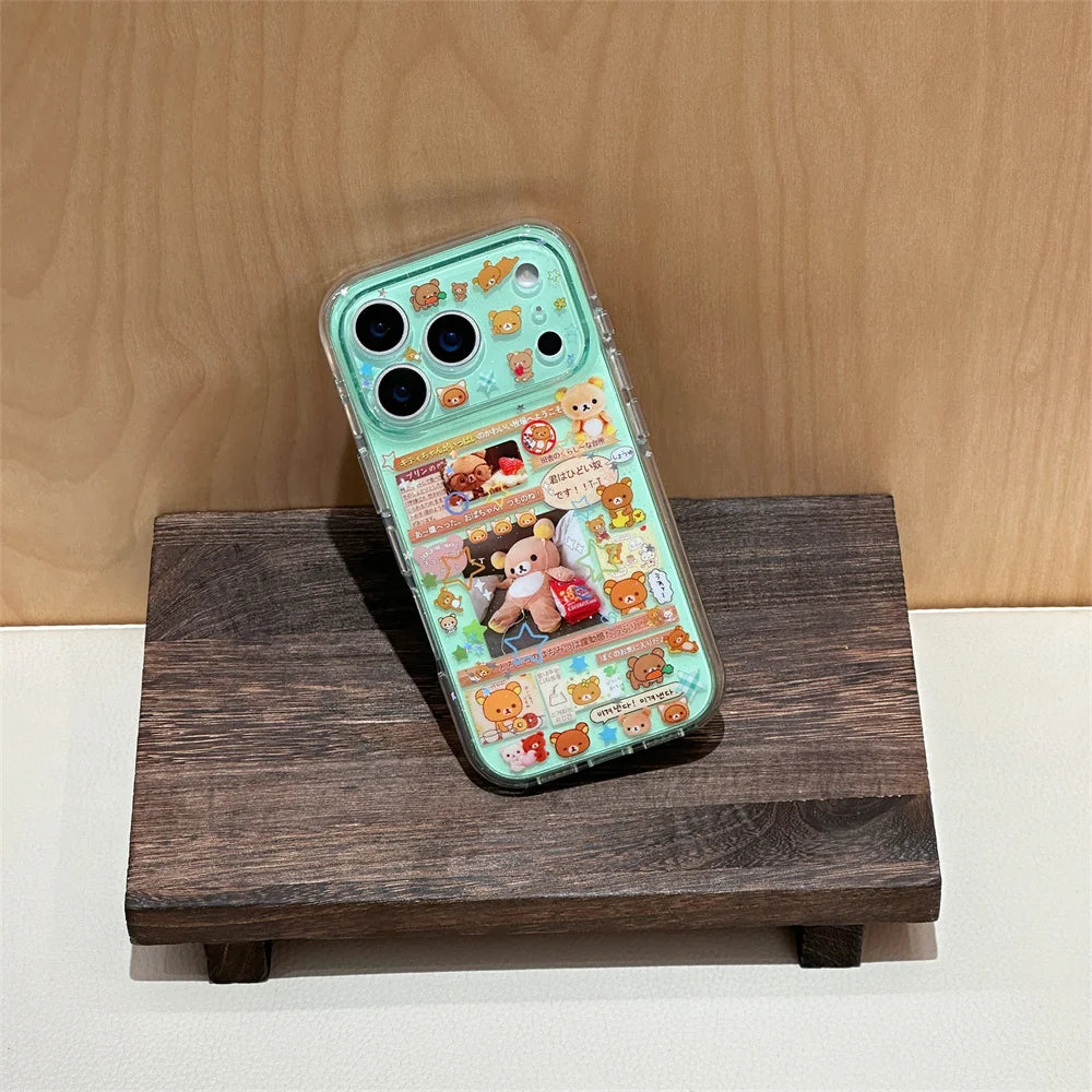 Kawaii Rilakkuma Cartoon Phone Case for iPhone 17 16 15 Pro16 Max 17 Pro Max Cover Cute Shockproof Funda Capa With Charm Cases