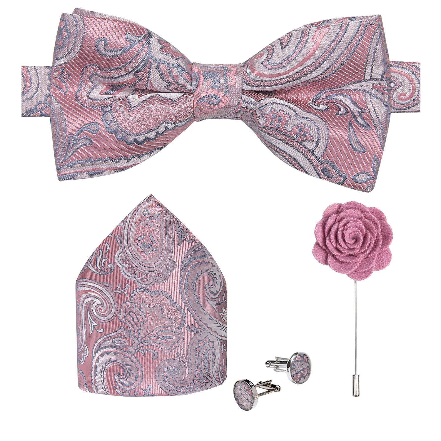 Wedding Bow Tie for Men Classic Red Pre-tied Bowtie Cufflinks Corsage Set for Party Butterfly Knot Gift Man Accessories