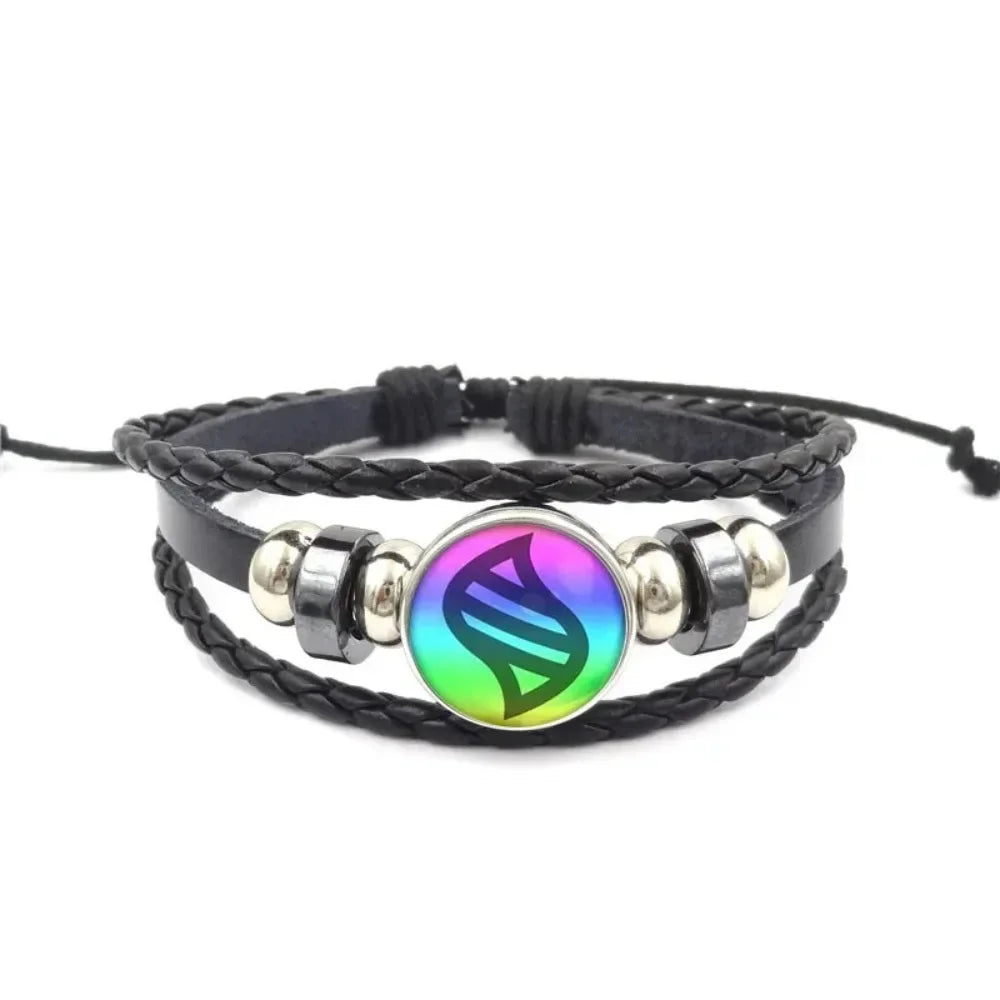 Handwoven Leather Bracelet - Adjustable Glass Cabochon Bangle for Women, Fashionable Boho Jewelry Gift, Trendy Wrist Accessory