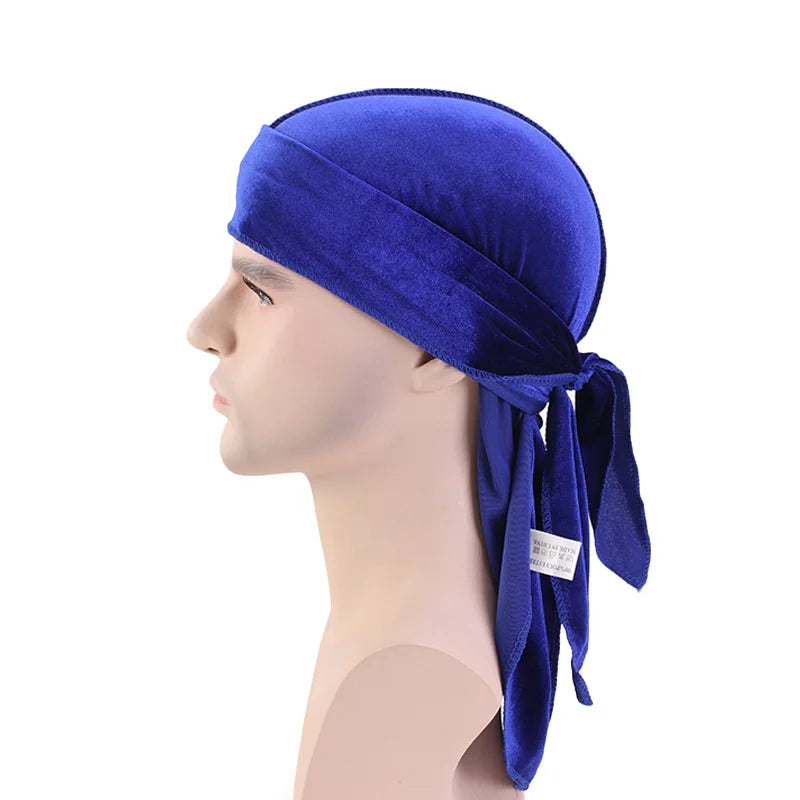 New Unisex Velvet Durags Bandana Turban Hat Men Women Breathable Warm Long Tail Doo Rag Durags Pirate Hat Hip Hop Headband