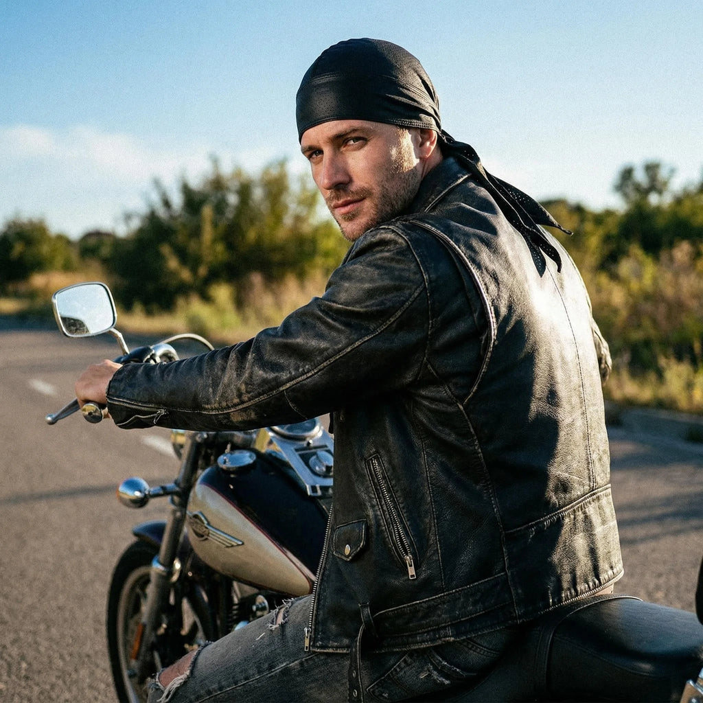 Men's Breathable Perforated Durag Headwrap, Quick Dry Pirate Bandana Hat, Lightweight Motorcycle Biker Head Scarf, Elastic Skull
