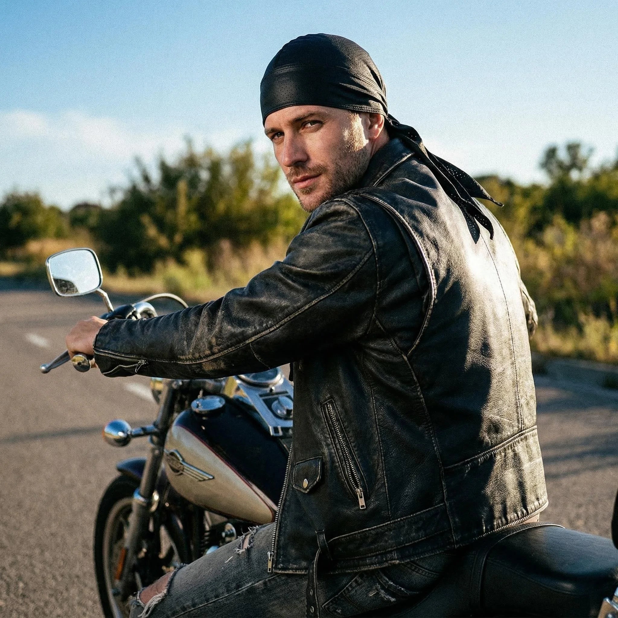 Men's Breathable Perforated Durag Headwrap, Quick Dry Pirate Bandana Hat, Lightweight Motorcycle Biker Head Scarf, Elastic Skull
