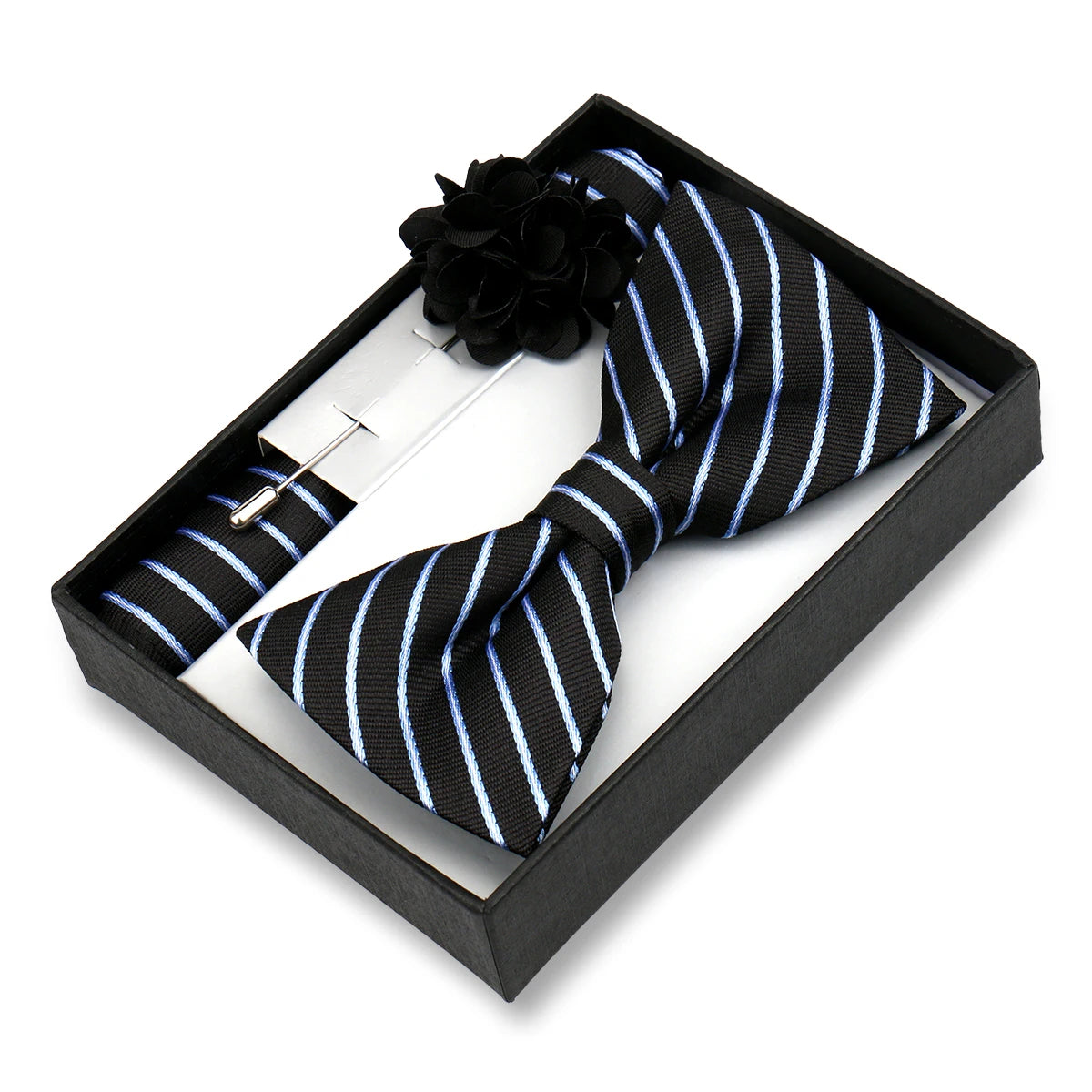 Classic High Quality Bow Tie Set Box Gift For Men Fashion Elegant Bowtie Handchief And Brooch Set Wedding Business Accessories
