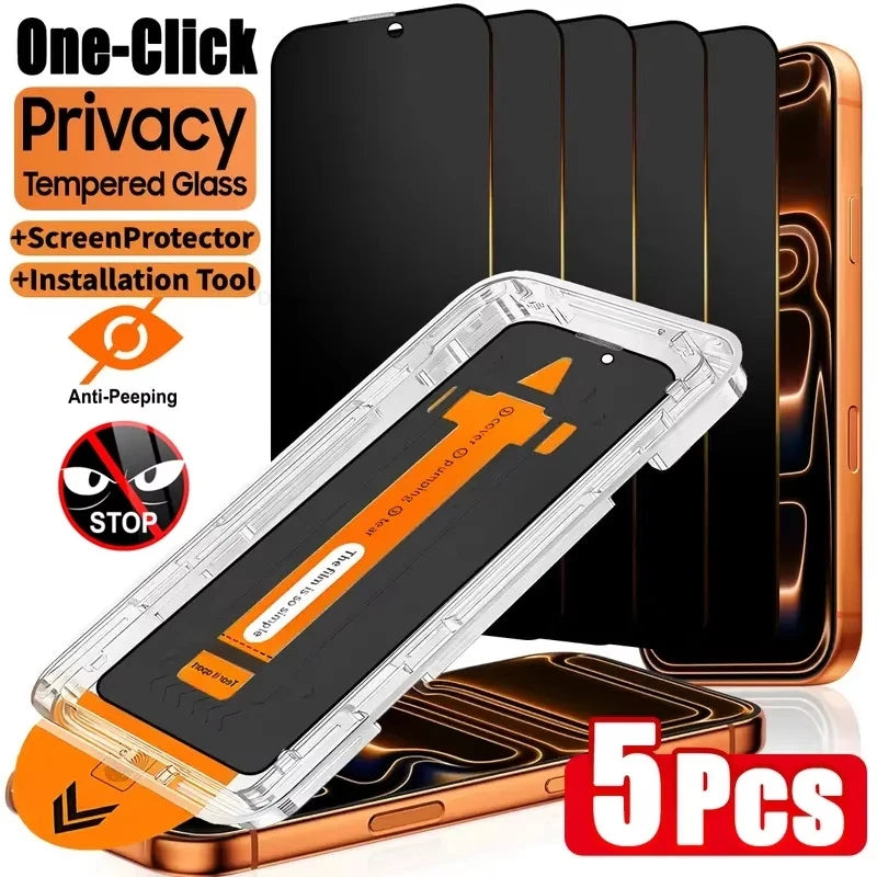 1-5Pcs Anti Spy Screen Protector For iPhone 18 17 16 15 14 13 12 11 Pro Max XS XR Air 7 8 Plus 16e One Click Installation Glass