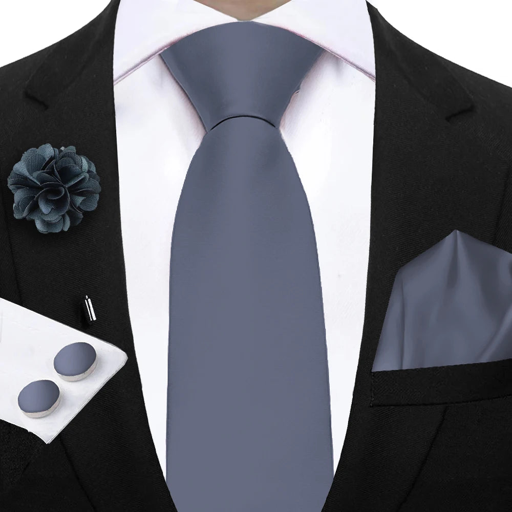 Women & Men Ties Solid NeckTie Pocket Square Brooch Set Men's Wedding Pink Blue Purple Tie Suit Accessories Fit Group Holiday Party
