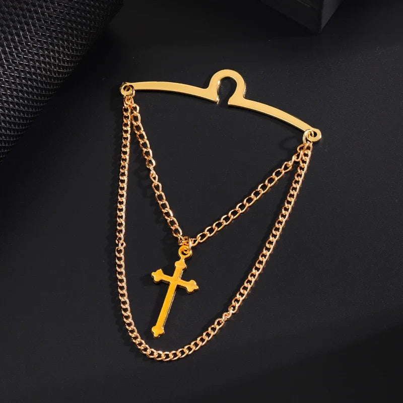 High-end Metal Cross Tassel Tie Clips for Men Business Wedding Necktie Clips Shirt Collar Pin Luxulry Jewelry Accessories