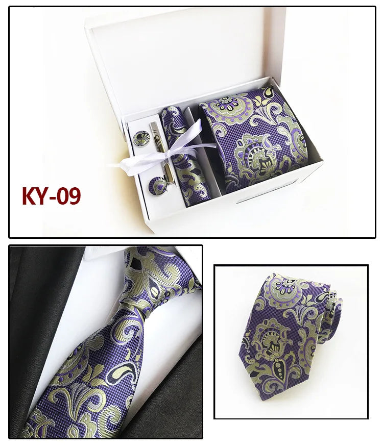 tie set for men gift box for men gravata luxury designer brand 8 cm Jacquard Necktie Pocket Square Clip cufflinks