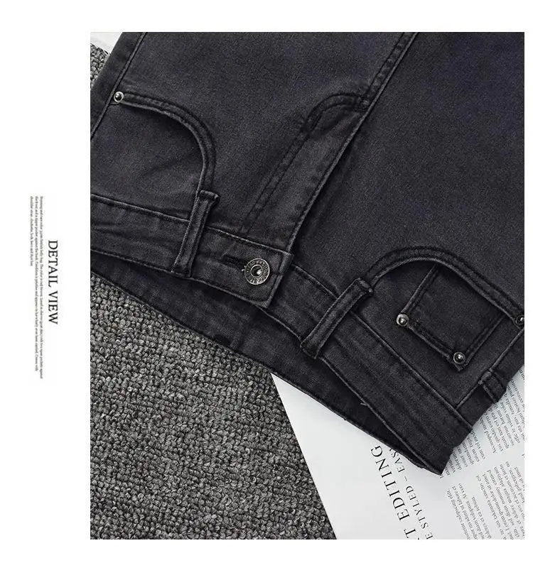 High Waist Slim Fit Jeans Women's Elastic Stretchy Nine Points Pants Spring Autumn Fashionable Casual Straight Leg Trousers