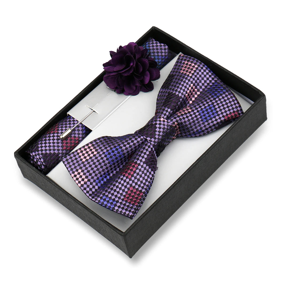 Classic High Quality Bow Tie Set Box Gift For Men Fashion Elegant Bowtie Handchief And Brooch Set Wedding Business Accessories