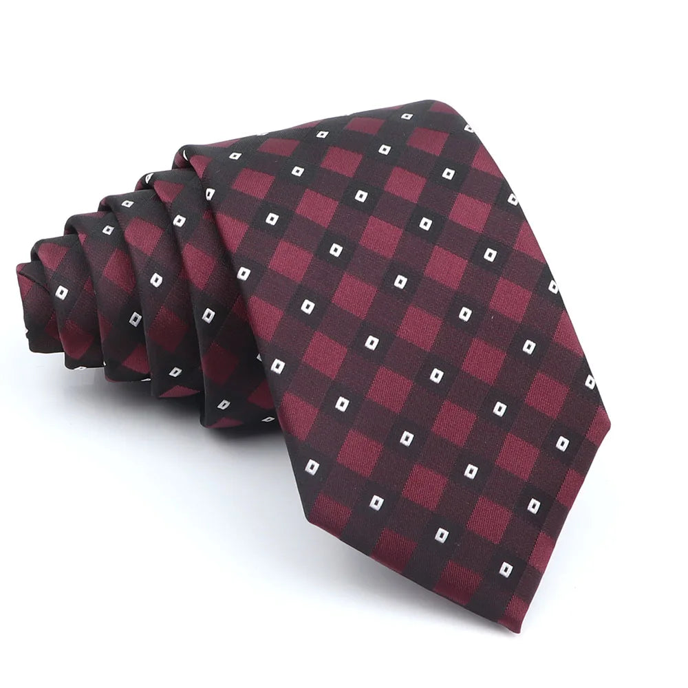 New Men's Casual 7CM Ties Classic Polyester Woven Party Neckties Fashion Burgundy Flower Man Neck Tie For Wedding Business Male