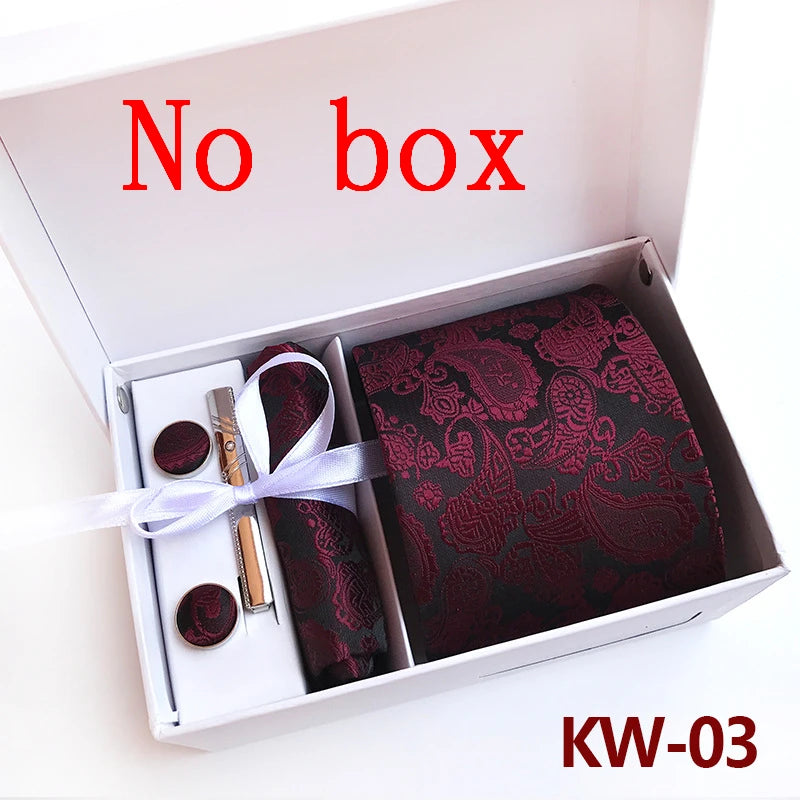 tie set for men gift box for men gravata luxury designer brand 8 cm Jacquard Necktie Pocket Square Clip cufflinks