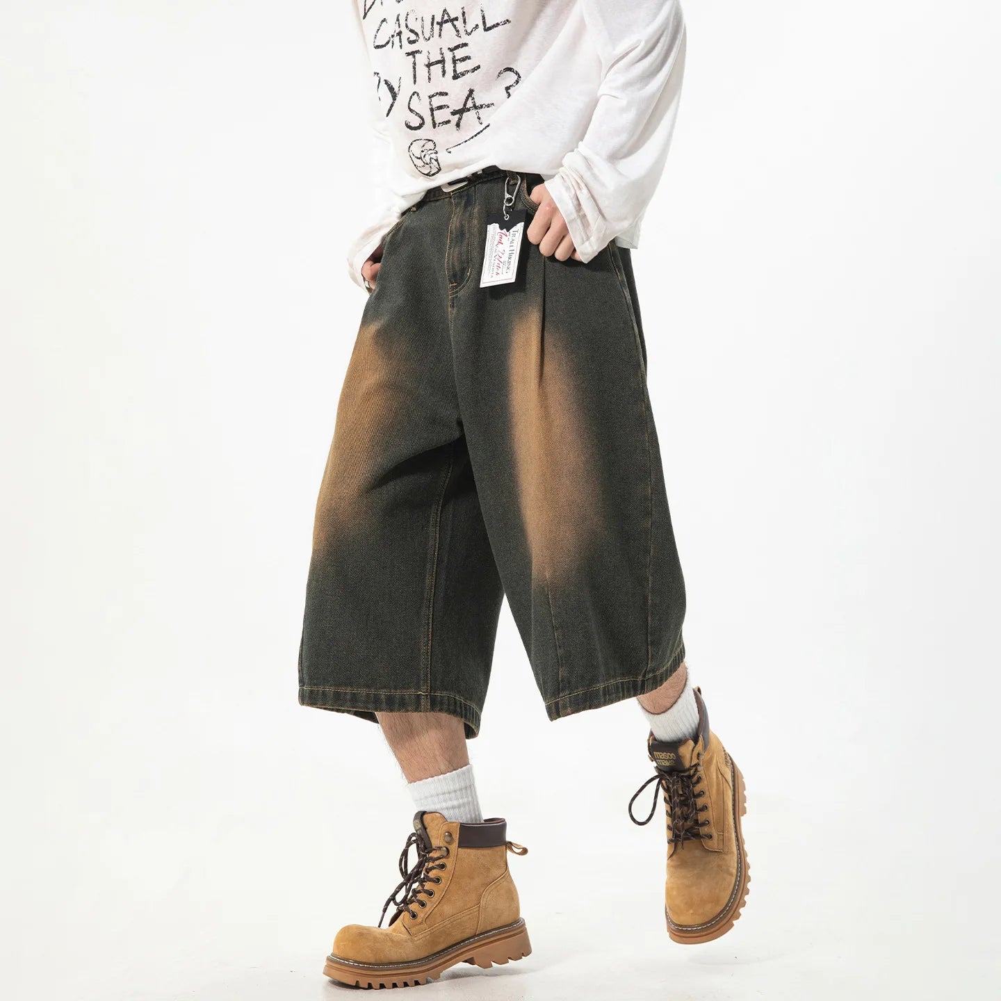 Straight Seven-point Jeans Men's 2026 Summer Washed Old Retro Texture Loose Casual