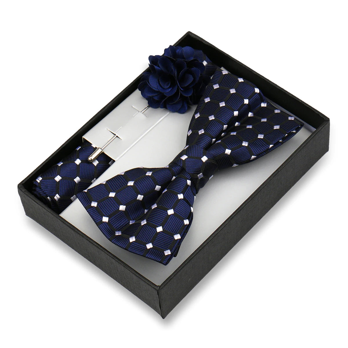 Classic High Quality Bow Tie Set Box Gift For Men Fashion Elegant Bowtie Handchief And Brooch Set Wedding Business Accessories