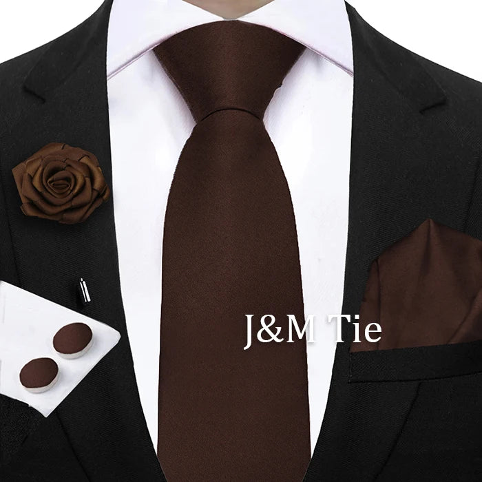 Women & Men Ties Solid NeckTie Pocket Square Brooch Set Men's Wedding Pink Blue Purple Tie Suit Accessories Fit Group Holiday Party