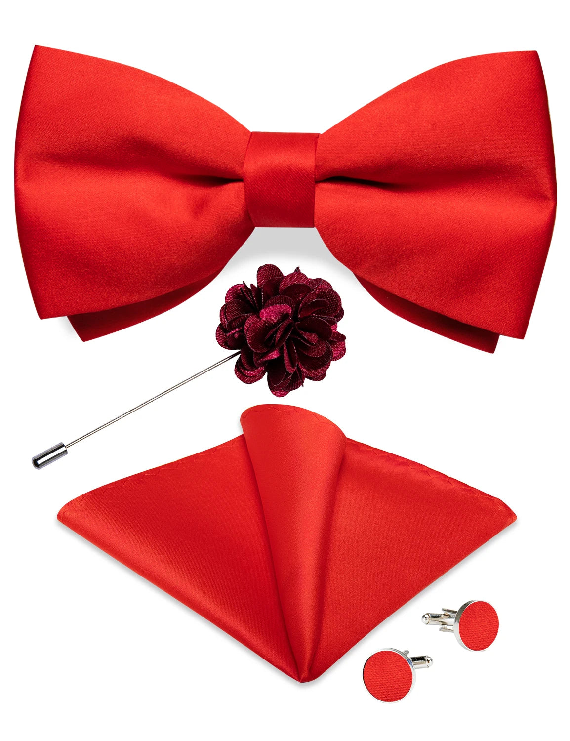 Wedding Bow Tie for Men Classic Red Pre-tied Bowtie Cufflinks Corsage Set for Party Butterfly Knot Gift Man Accessories