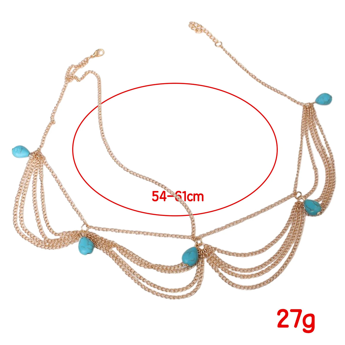 Bohemian Hair Accessories For Women Elegant Vintage Turquoise Forehead Chain Exquisite Tassel Gemstone Hair Chain Hair Hoop