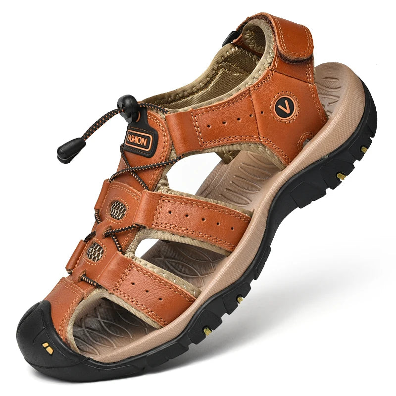 Summer Men Sandals Genuine Leather Men Casual Shoes Outdoor Men Leather Sandals for Men Beach Shoes Roman Men Shoes