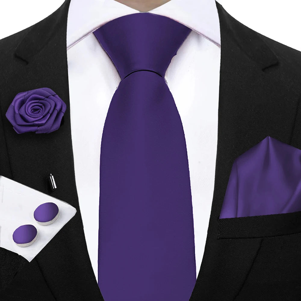 Women & Men Ties Solid NeckTie Pocket Square Brooch Set Men's Wedding Pink Blue Purple Tie Suit Accessories Fit Group Holiday Party