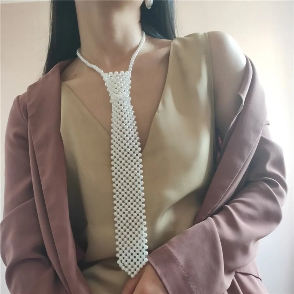 Fashion Elegant Shirt Tie Weaving Beaded Collar Women Necktie Night Club Female Neckwear