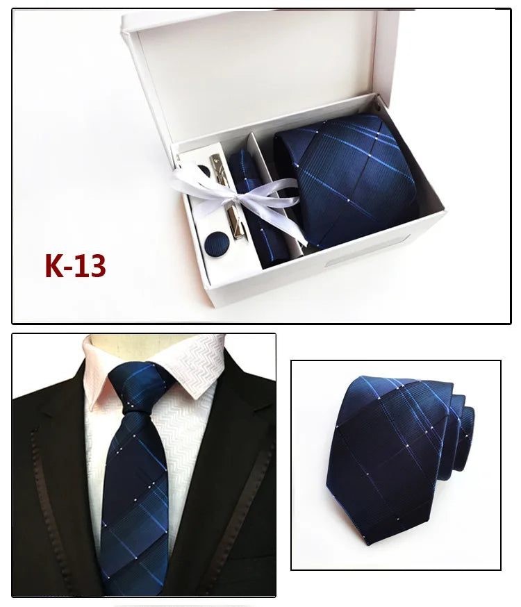 tie set for men gift box for men gravata luxury designer brand 8 cm Jacquard Necktie Pocket Square Clip cufflinks