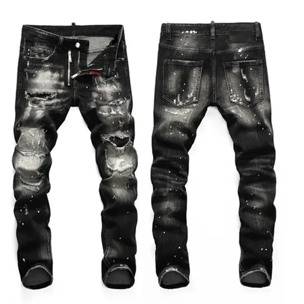 High Quality Street Fashion Men Jeans Retro Blue Elastic Slim Fit Ripped Jeans Men Embroidery Designer Denim Brand Pants Hombre