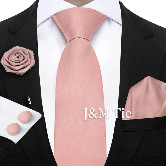 Women & Men Ties Solid NeckTie Pocket Square Brooch Set Men's Wedding Pink Blue Purple Tie Suit Accessories Fit Group Holiday Party