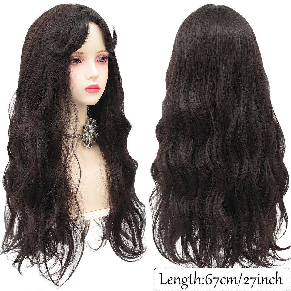 Long Curly Hair Wool Synthetic Wig With Bangs Full Head Beauty Temperament Wig for Girl Daily Party Halloween Christmas Festival