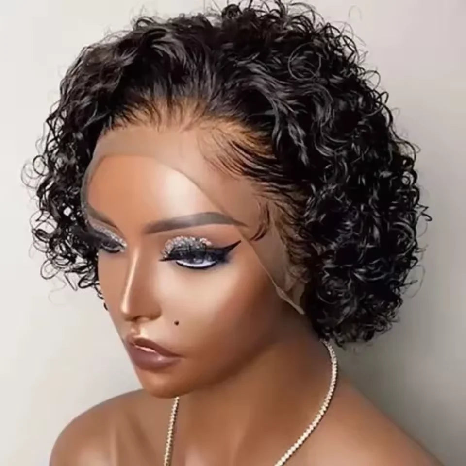 Pixie Cut Wigs Human Hair Short Curly Lace Front Human Hair Wigs Brazilian 13x1 Transparent Lace Wigs  Water Wave Bob Wig