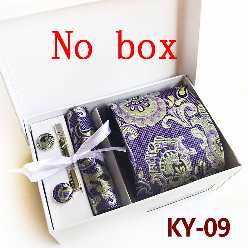 tie set for men gift box for men gravata luxury designer brand 8 cm Jacquard Necktie Pocket Square Clip cufflinks