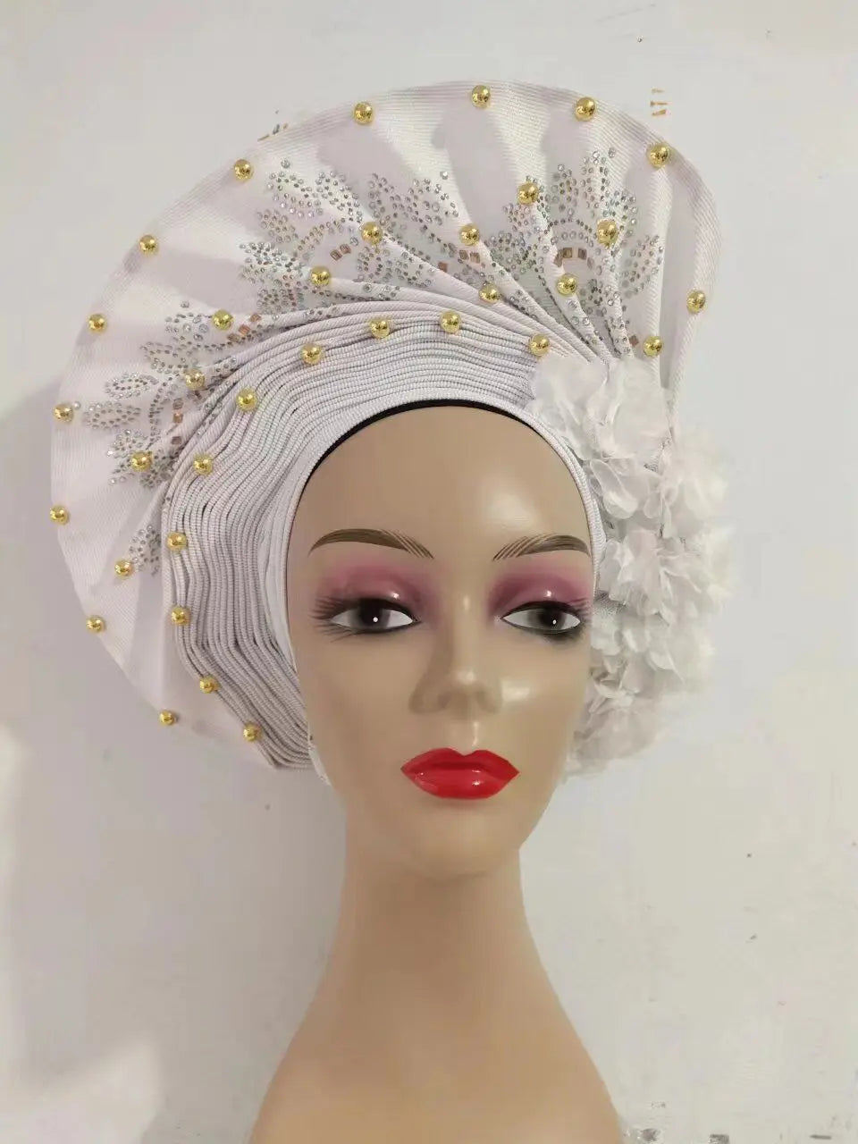 Hot Sale Nigerian Gele Headtie Aso Oke Gele Already Made Auto Gele Aso Turban Women Headwrap Nigerian Hairtie Femme Hats 1Set