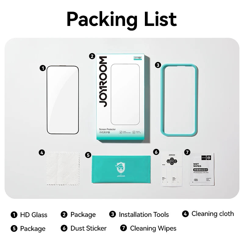 Joyroom 1/2/3pcs HD Glass Screen Protector for iPhone 18 17 16 15 14 13 Pro Max Full Screen Tempered Glass Protection for iPhone