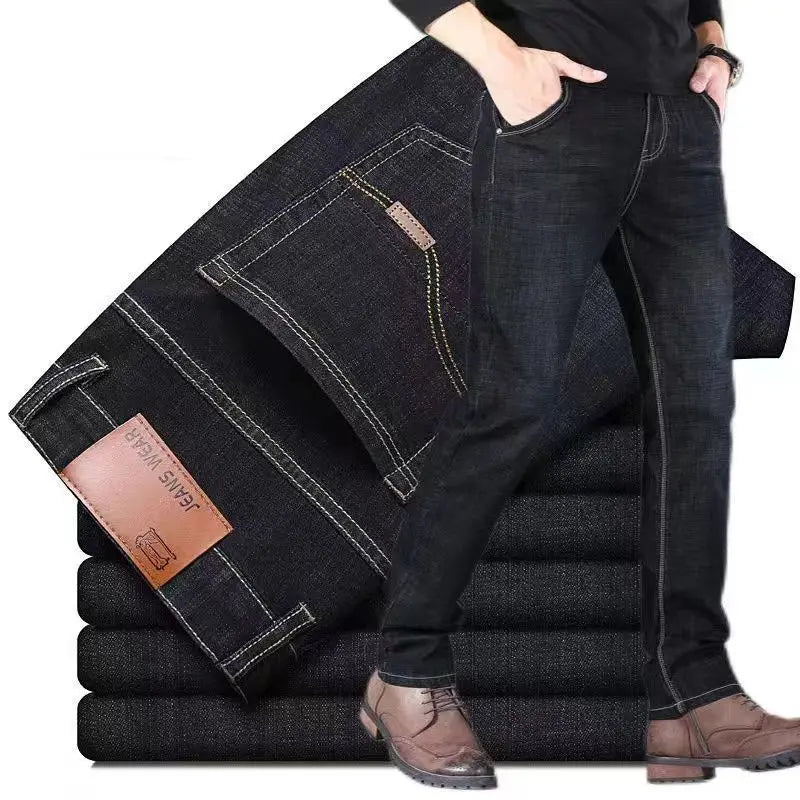 2025 Men NEW Men's Fashion Business Jeans Classic Style Casual Stretch Slim Jean Pants Male Brand Denim Trousers Black Blue Me