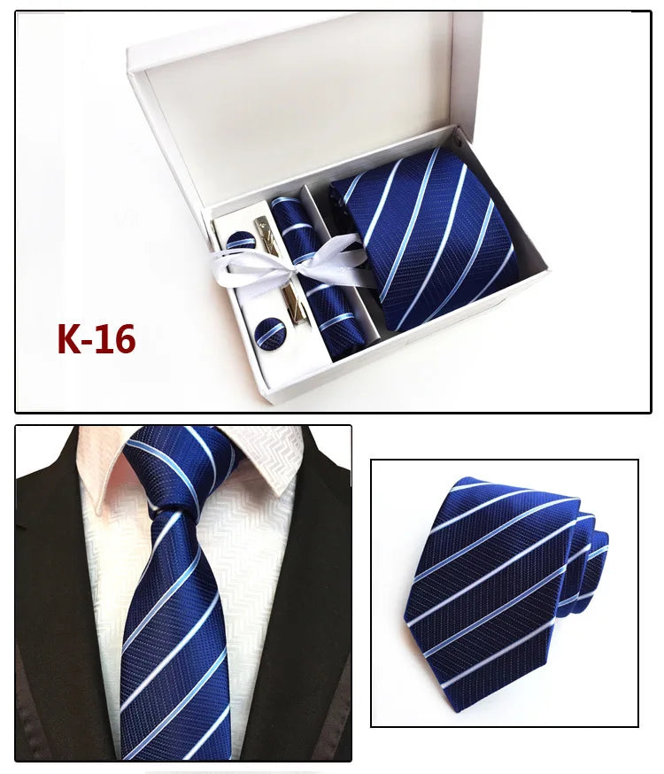 tie set for men gift box for men gravata luxury designer brand 8 cm Jacquard Necktie Pocket Square Clip cufflinks
