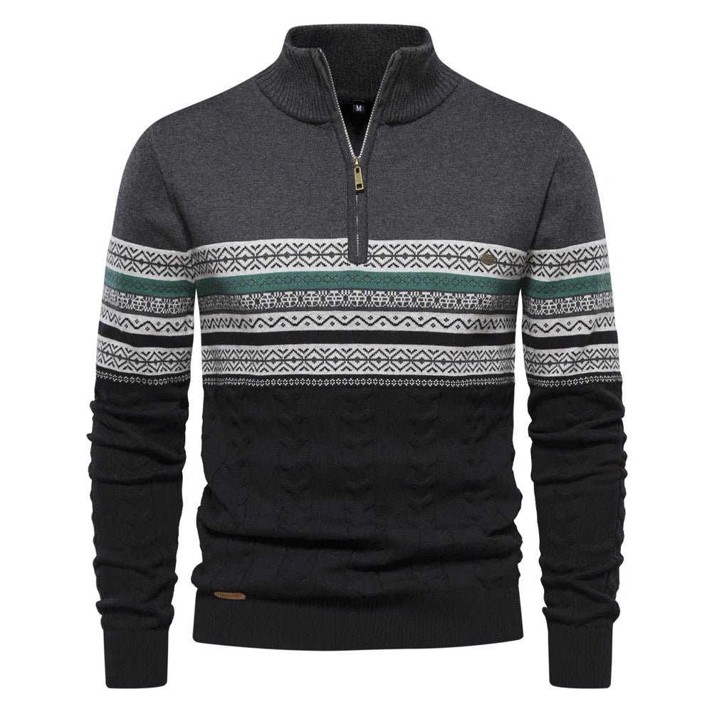 2023 New Autumn High Quality Zipper Pullers Men Warm Winter Cotton Sweaters for Men Ethnic Patterns Casual Mens Sweater