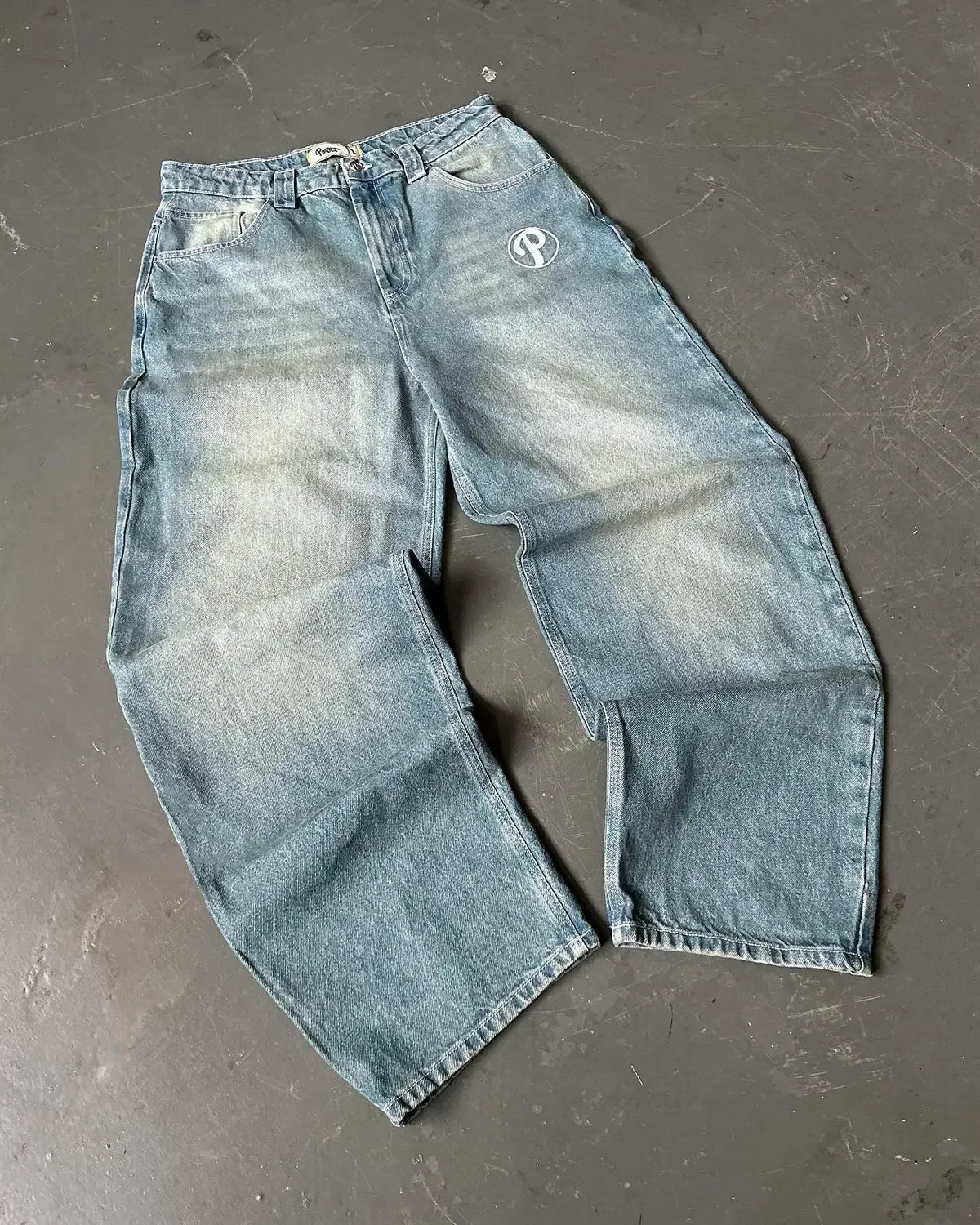 Harajuku Retro High Quality Boot Cut Jeans Women Y2K New Gothic Blue Denim Embroidery Hip Hop Cross Pocket Wide Pants Streetwear