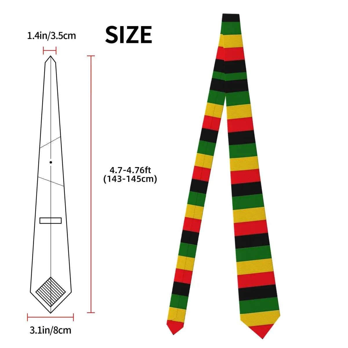 Jamaican Flag Tie green yellow red stripes Pattern Neck Ties Vintage Cool Collar Tie Adult Wedding Party Necktie Accessories