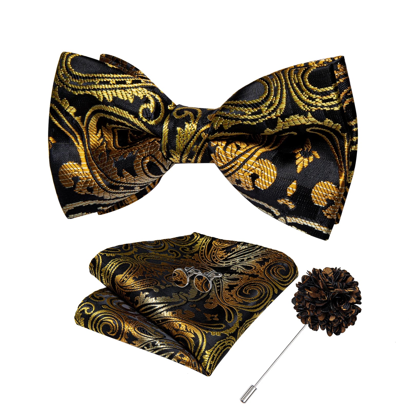 Wedding Bow Tie for Men Classic Red Pre-tied Bowtie Cufflinks Corsage Set for Party Butterfly Knot Gift Man Accessories
