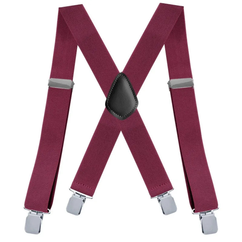 Suspenders for Men Work Heavy Duty Big and Tall 3.5cm Wide X Back with 4 Strong Clips Adjustable Elastic Trouser Braces Straps